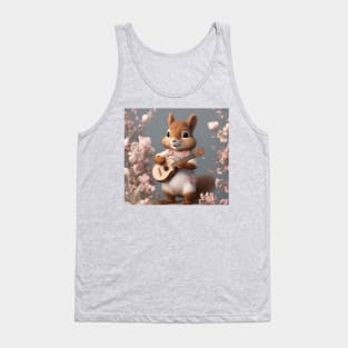 Aesthetic Cottagecore Floral Cute Squirrel Playing Banjo Tank Top